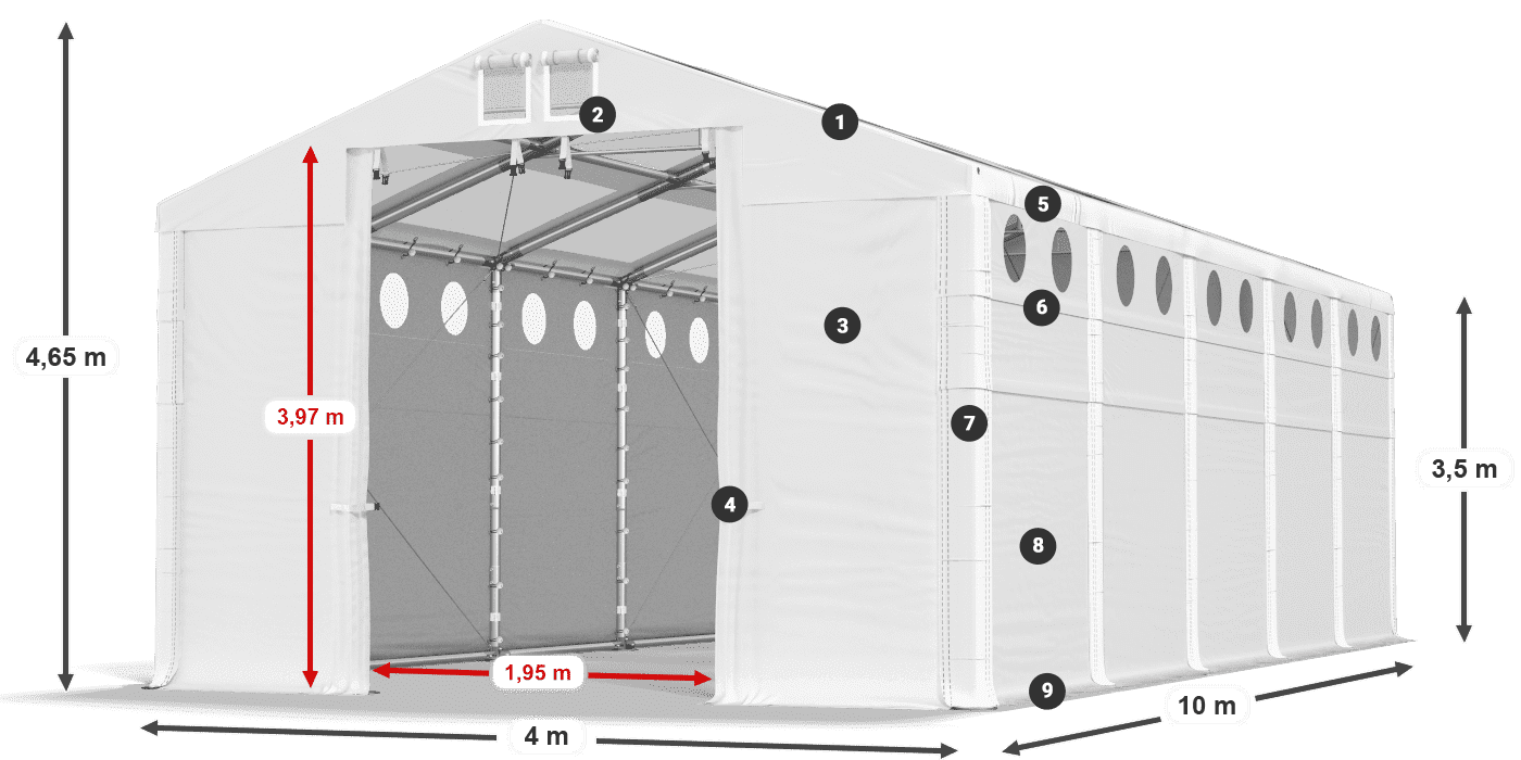 Strecha: MS T 580 PVC Steny: MS O 580 PVC 3,5 m legenda