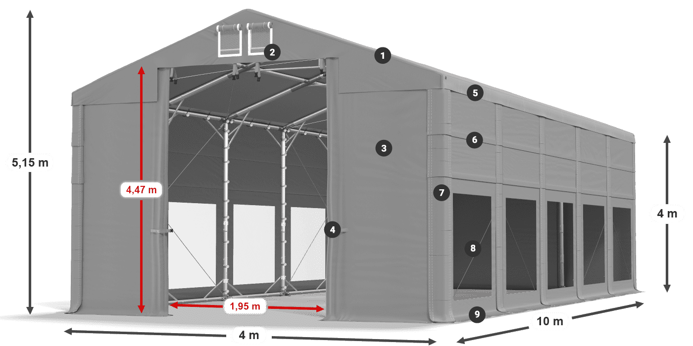 Strecha: MS 580 PVC Steny: MS 580 PVC 4m legenda
