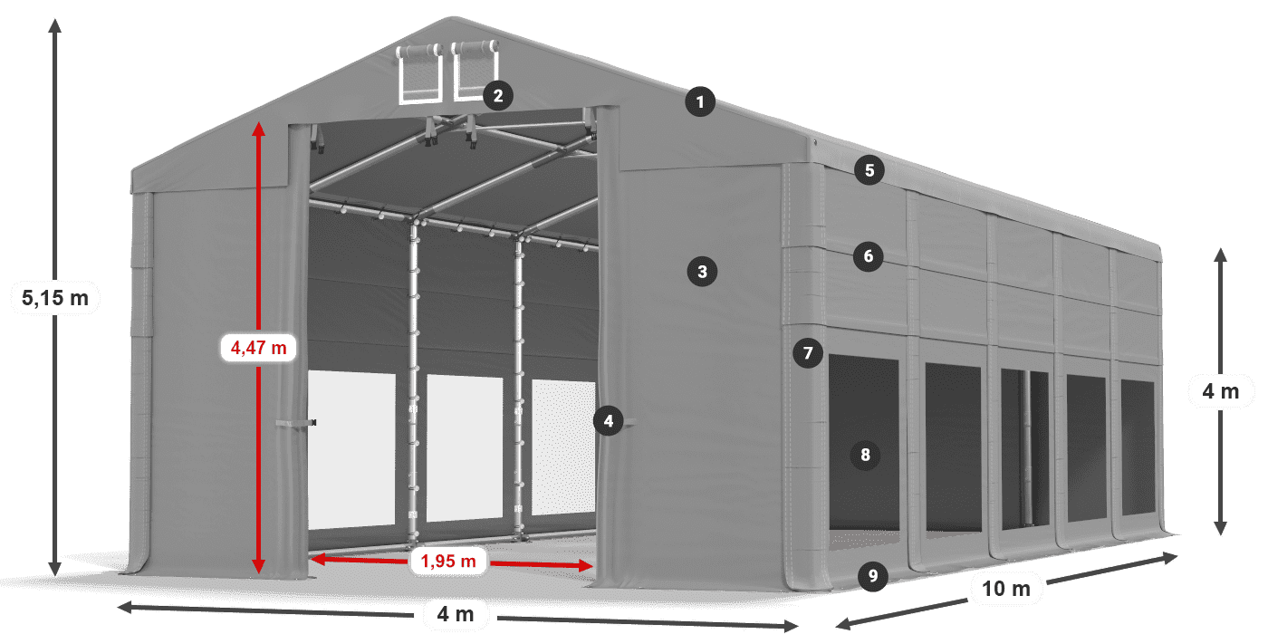 Strecha: MS 580 PVC Steny: MS 580 PVC 4m legenda