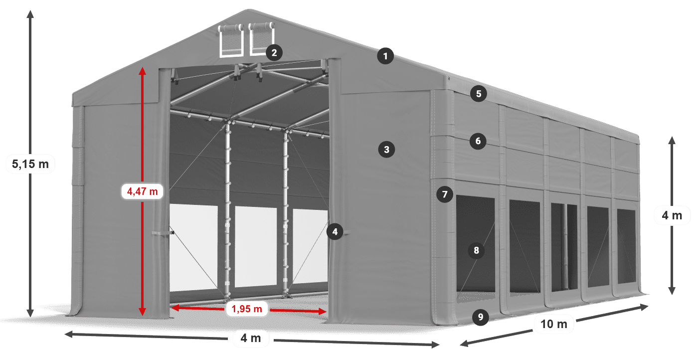 Strecha: MS 580 PVC Steny: MS 580 PVC 4m legenda
