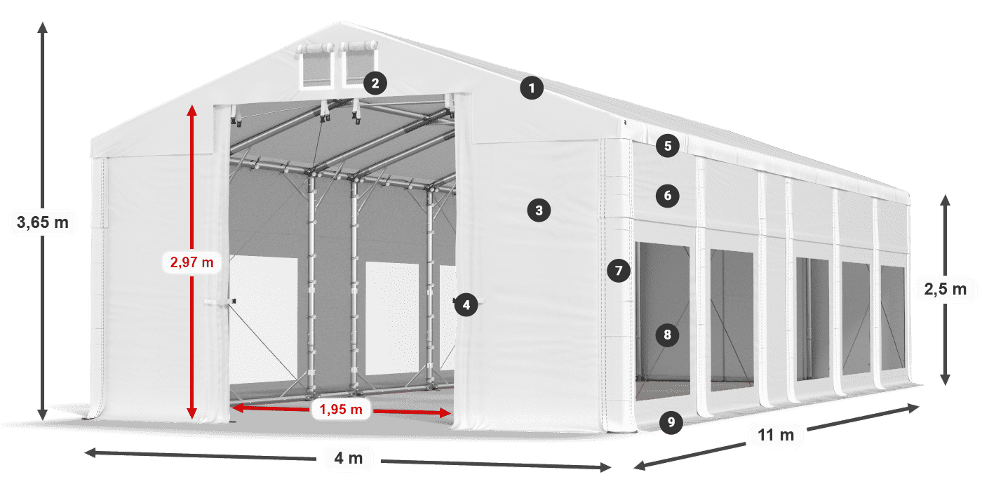 Strecha: MS 580 PVC Steny: MS 580 PVC 2,5 m legenda