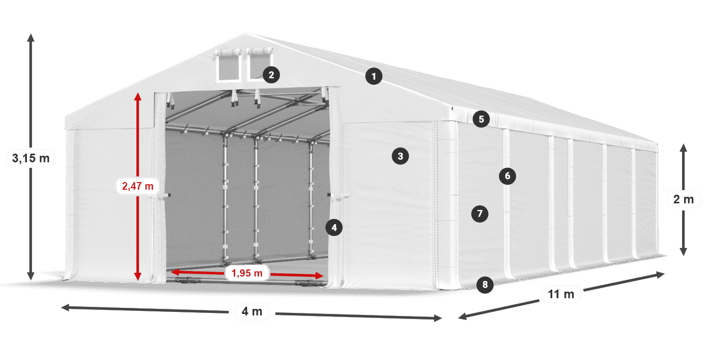Strecha: FR 620 PVC Steny: SD 580 PVC 2 m legenda