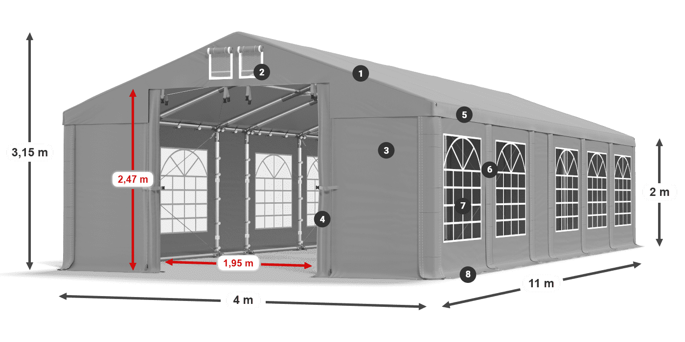 Strecha: FR 620 PVC Steny: SD 500 PVC 2 m legenda