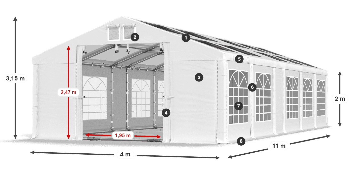 Strecha: MS 580 PVC Steny: SD 500 PVC 2 m legenda