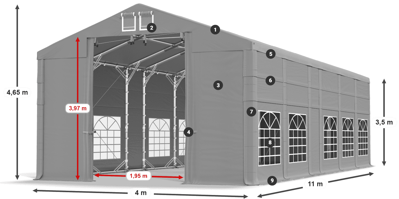 Strecha: FR 620 PVC Steny: SD 500 PVC 3,5 m legenda