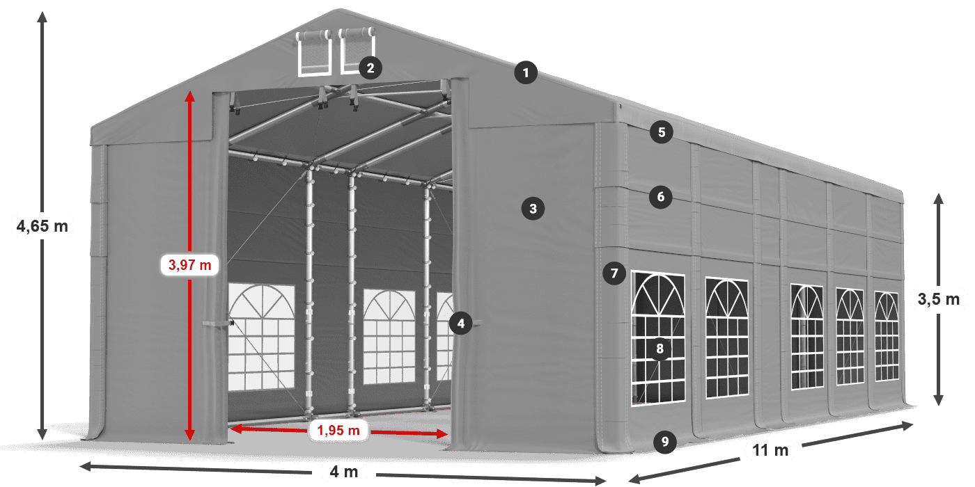 Strecha: FR 620 PVC Steny: SD 500 PVC 3,5 m legenda