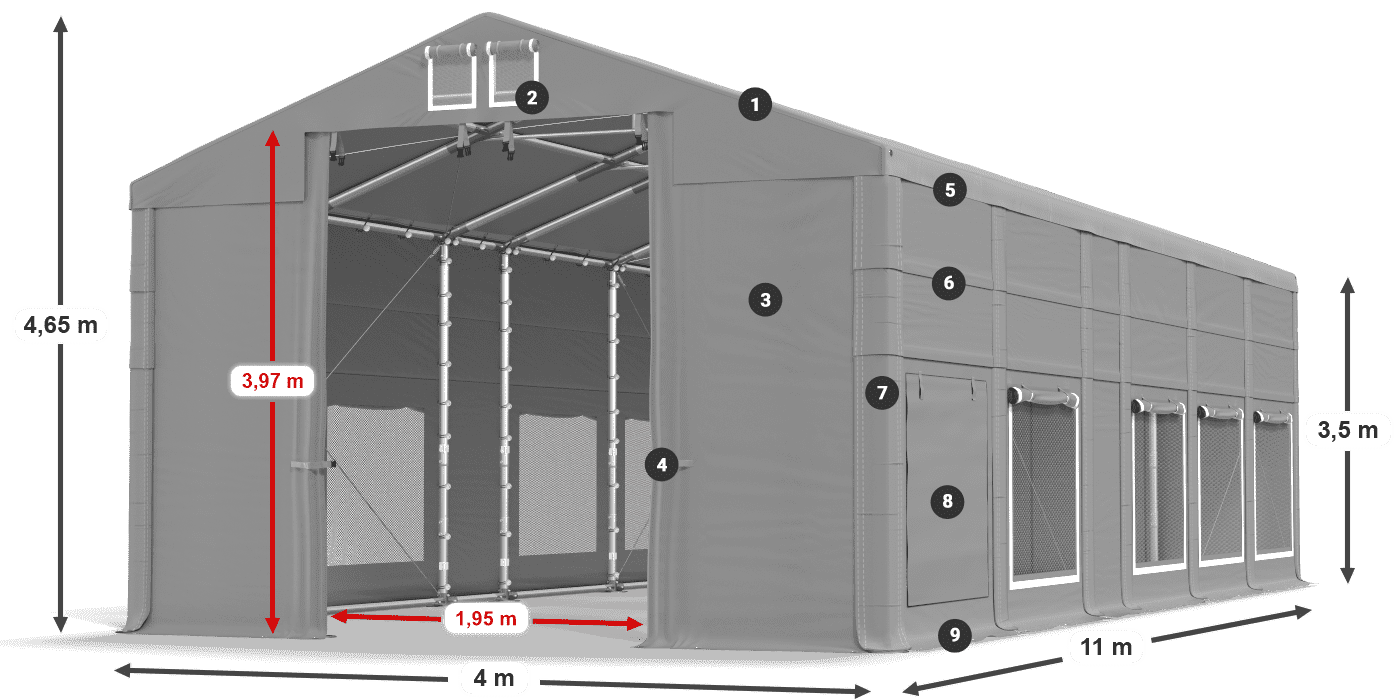 Strecha: FR 620 PVC Steny: SD 500 PVC 3,5 m legenda
