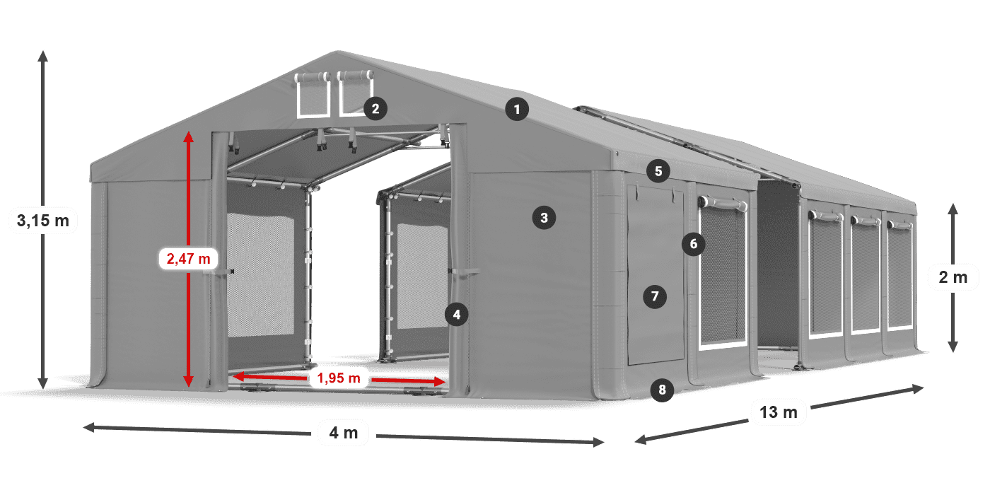 Strecha: MS 580 PVC Steny: SD M 500 PVC 2 m legenda