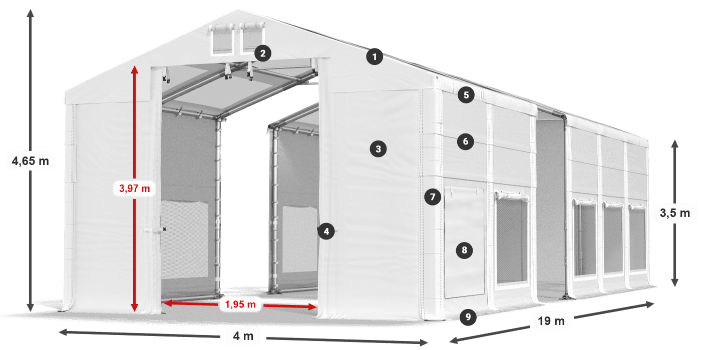 Strecha: MS T 580 PVC Steny: SD M 500 PVC 2,5 m legenda