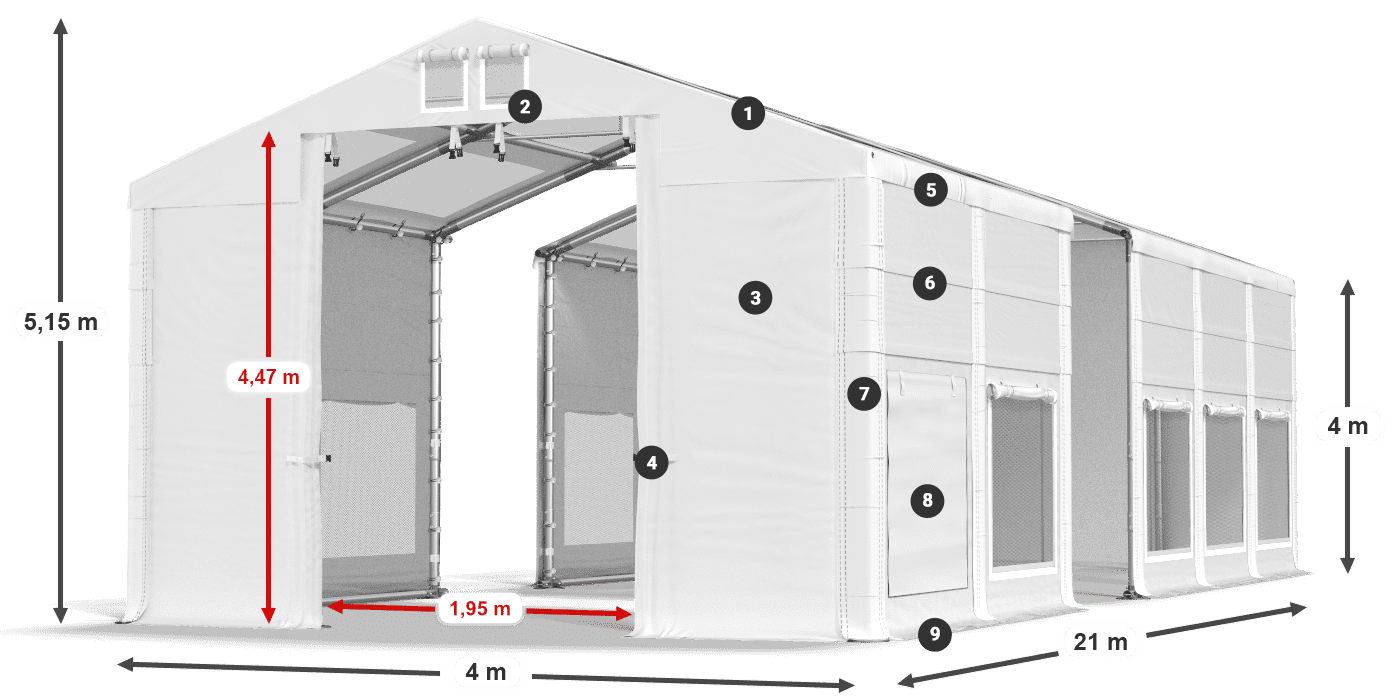 Strecha: MS T 580 PVC Steny: SD M 500 PVC 4 m legenda