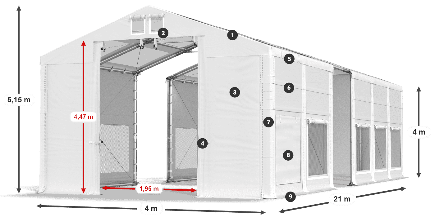 Strecha: MS T 580 PVC Steny: SD M 500 PVC 4 m legenda