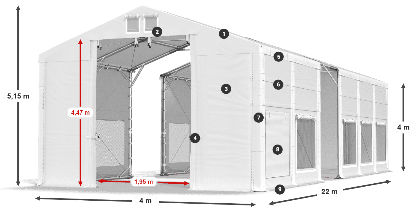 Strecha: FR 620 PVC Steny: SD 500 PVC 4m legenda