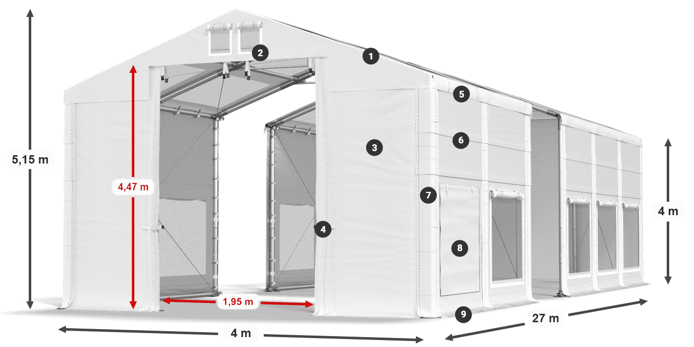 Strecha: MS T 580 PVC Steny: SD M 500 PVC 4 m legenda