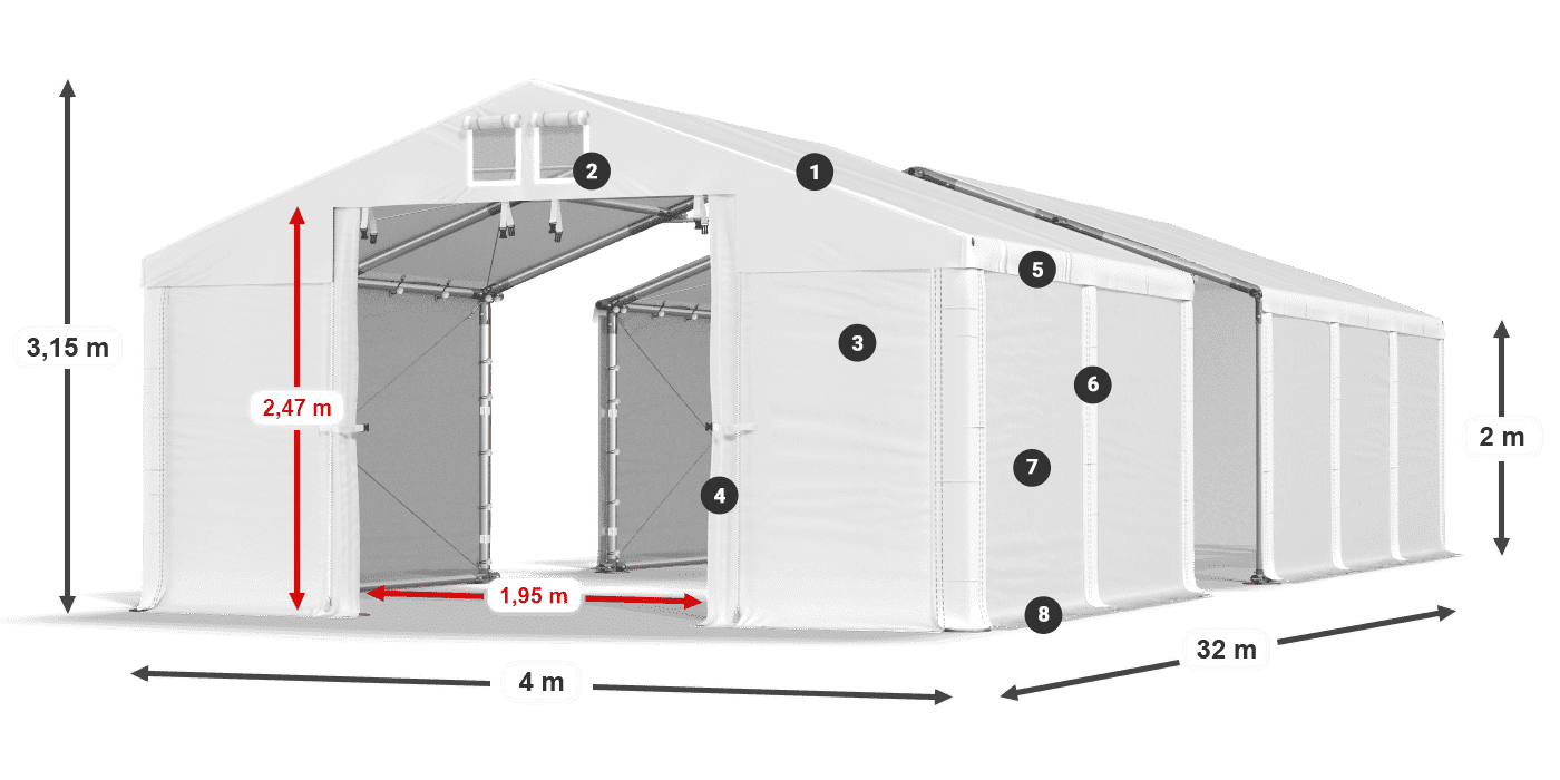 Strecha: MS 580 PVC Steny: SD 500 PVC 2 m legenda