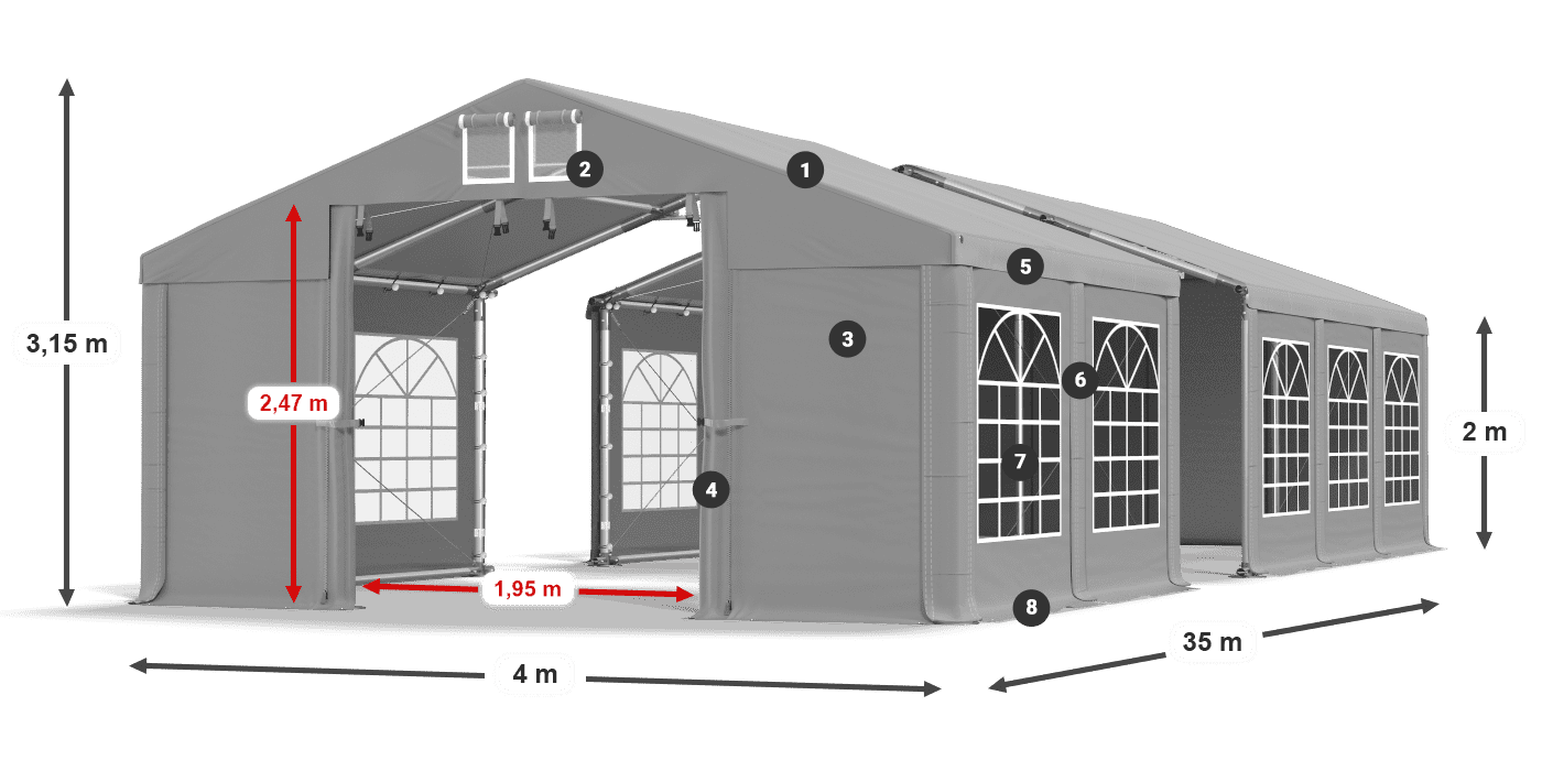 Strecha: FR 620 PVC Steny: SD 500 PVC 2 m legenda