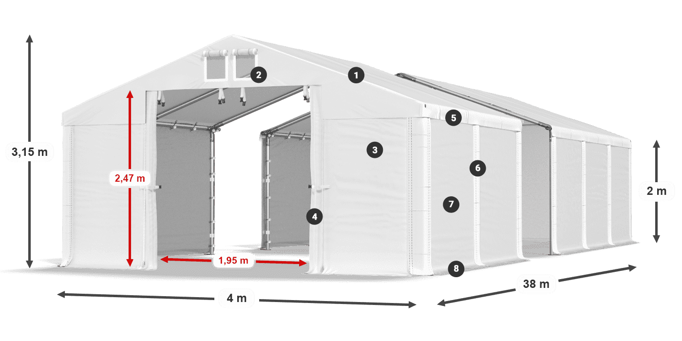 Strecha: MS 580 PVC Steny: SD 500 PVC 2 m legenda