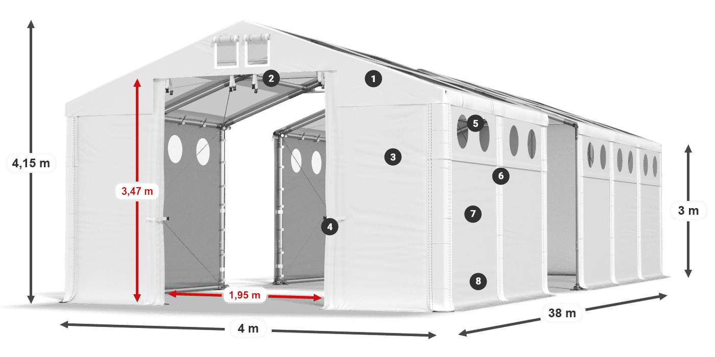 Strecha: MS T 580 PVC Steny: MS O 580 PVC 3m legenda