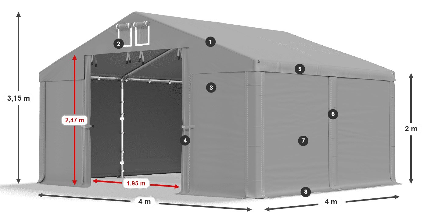 Strecha: MS 580 PVC Steny: SD 500 PVC 2 m legenda