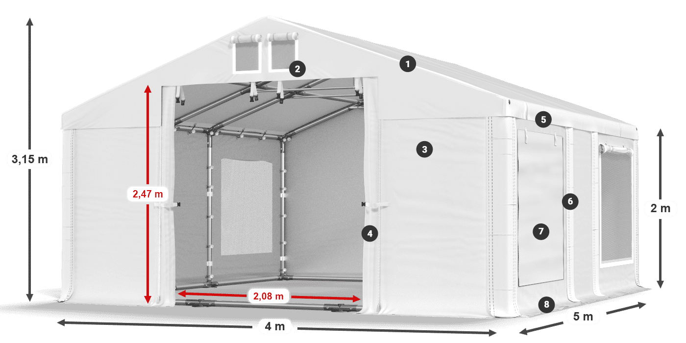 Strecha: FR 620 PVC Steny: SD 500 PVC 2 m legenda