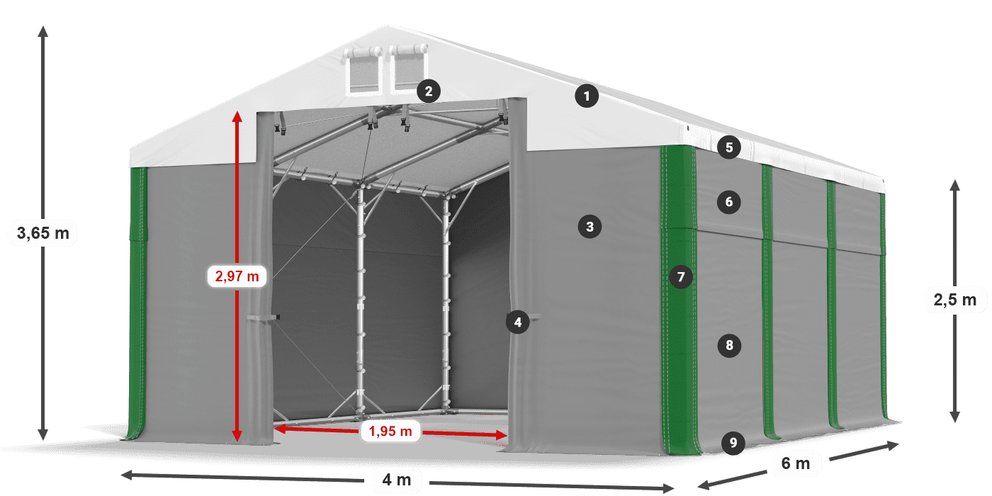 Strecha: FR 620 PVC Steny: SD 500 PVC 2,5 m legenda