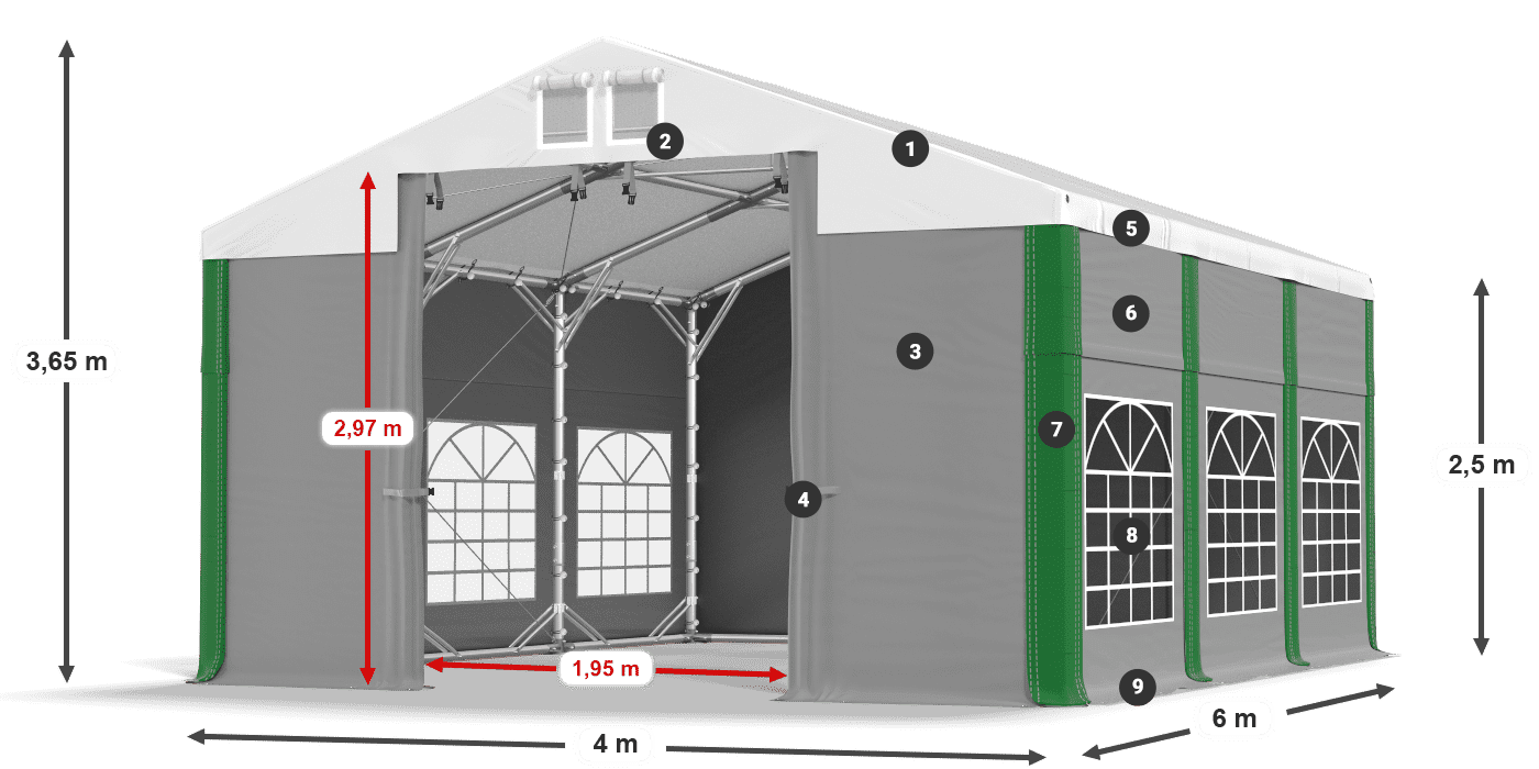 Strecha: FR 620 PVC Steny: SD 500 PVC 2,5 m legenda