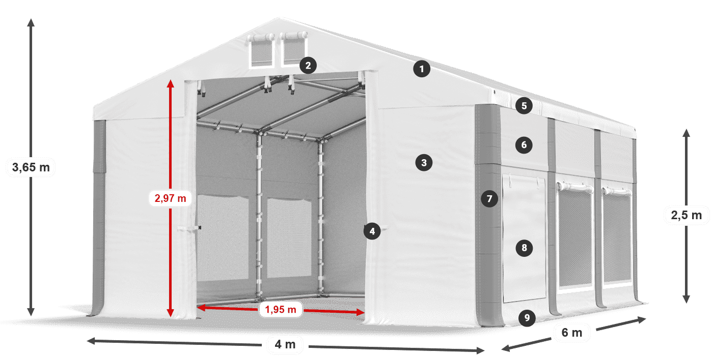 Strecha: FR 620 PVC Steny: SD 500 PVC 2,5 m legenda