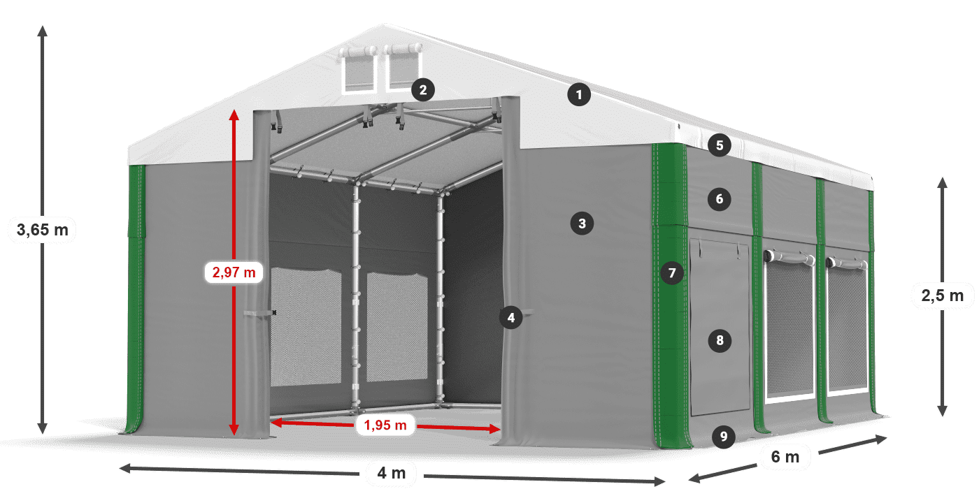 Strecha: FR 620 PVC Steny: SD 500 PVC 2,5 m legenda