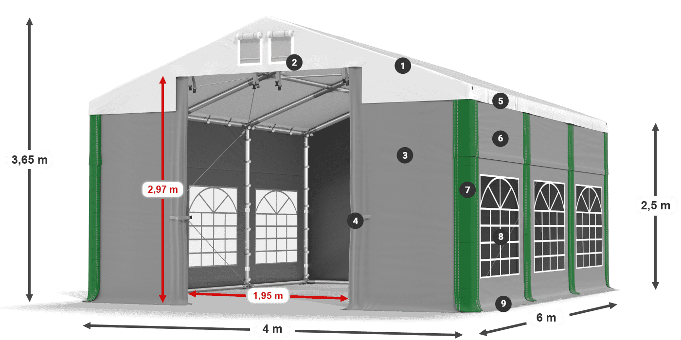 Strecha: FR 620 PVC Steny: SD 500 PVC 2,5 m legenda