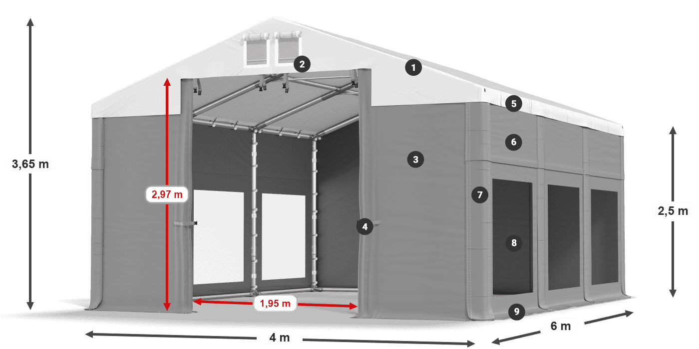 Strecha: MS 580 PVC Steny: MS 580 PVC 2,5 m legenda