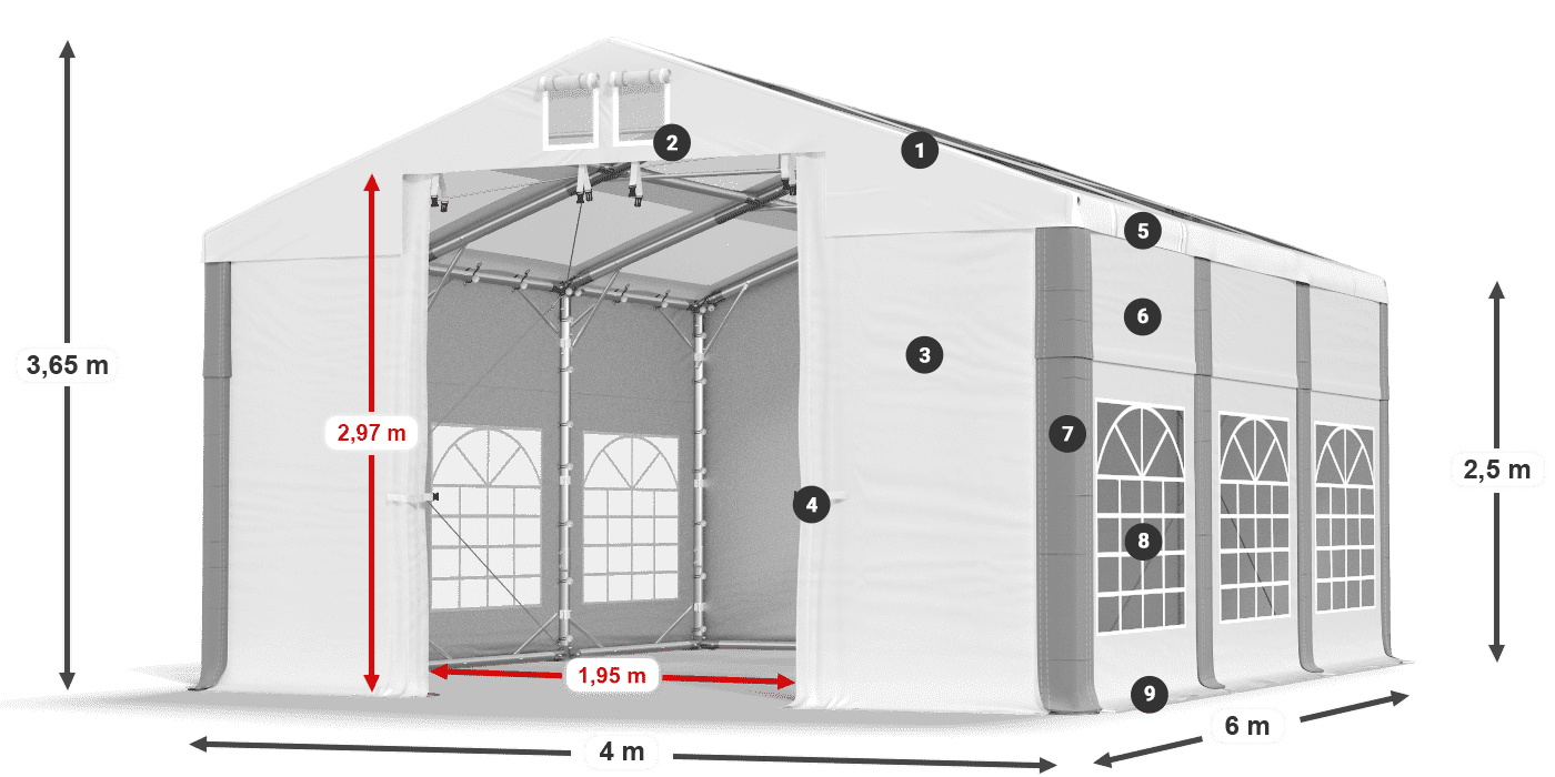 Strecha: MS 580 PVC Steny: SD 500 PVC 2,5 m legenda