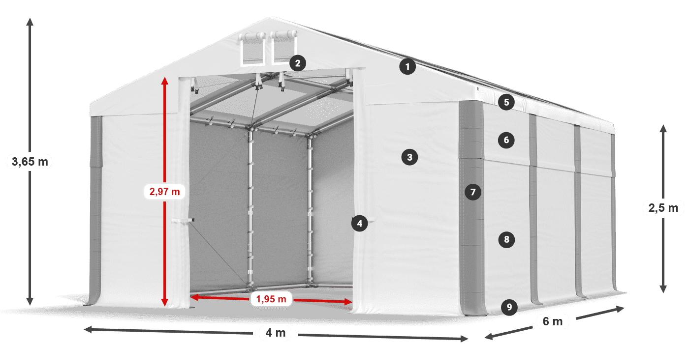 Strecha: MS T 580 PVC Steny: SD 500 PVC 2,5 m legenda