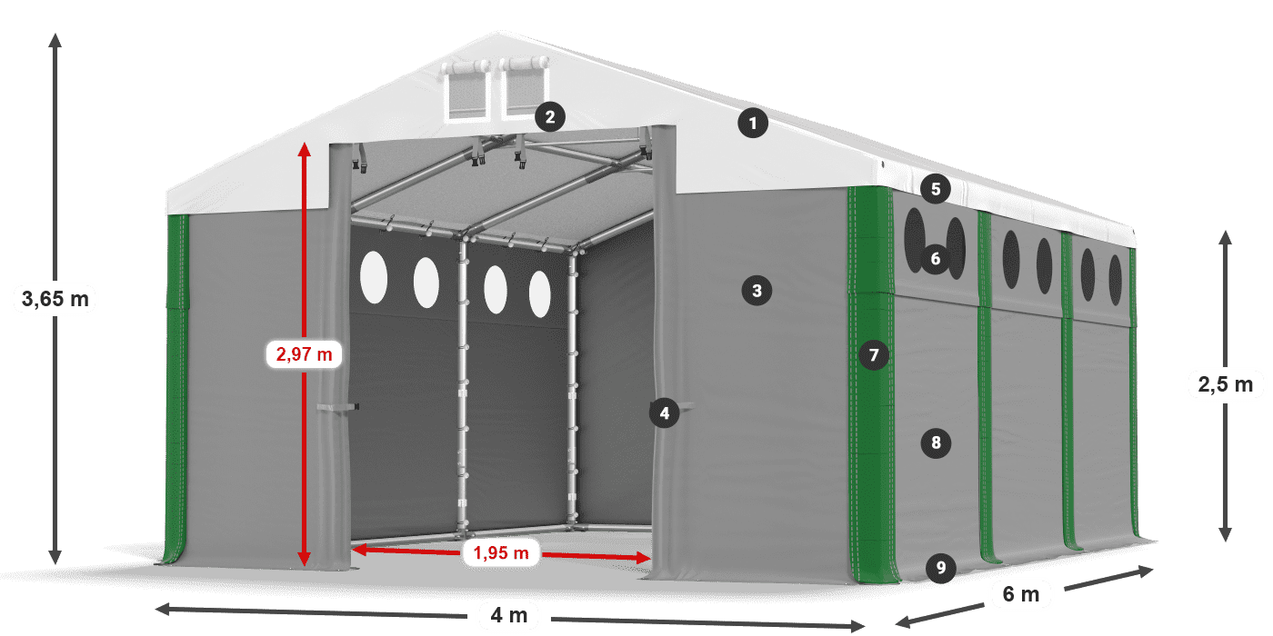 Strecha: SD 560 PVC Steny: FR O 620 PVC legenda 2,5 m