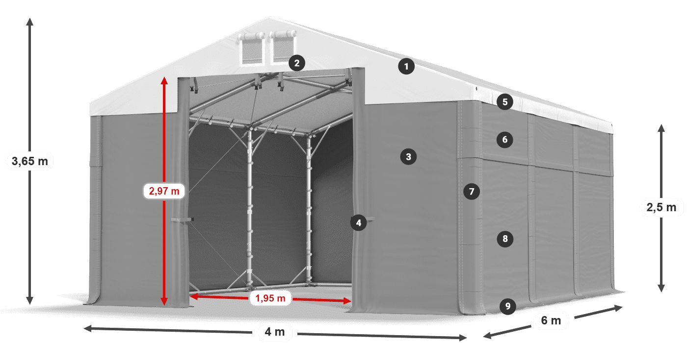 Strecha: SD 560 PVC Steny: MS 580 PVC legenda 2,5 m