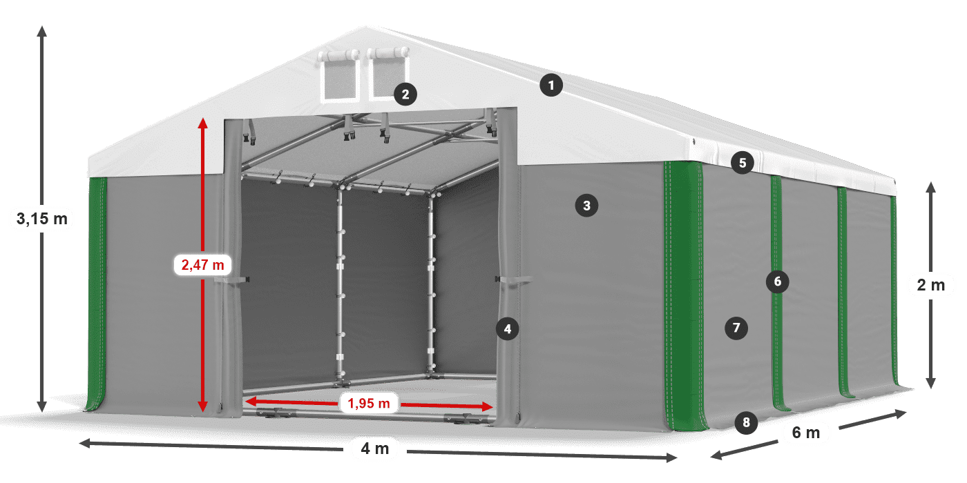 Strecha: FR 620 PVC Steny: SD 580 PVC 2 m legenda