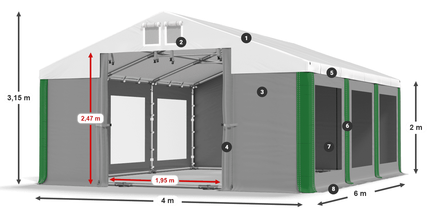 Strecha: FR 620 PVC Steny: MS 580 PVC 2 m legenda
