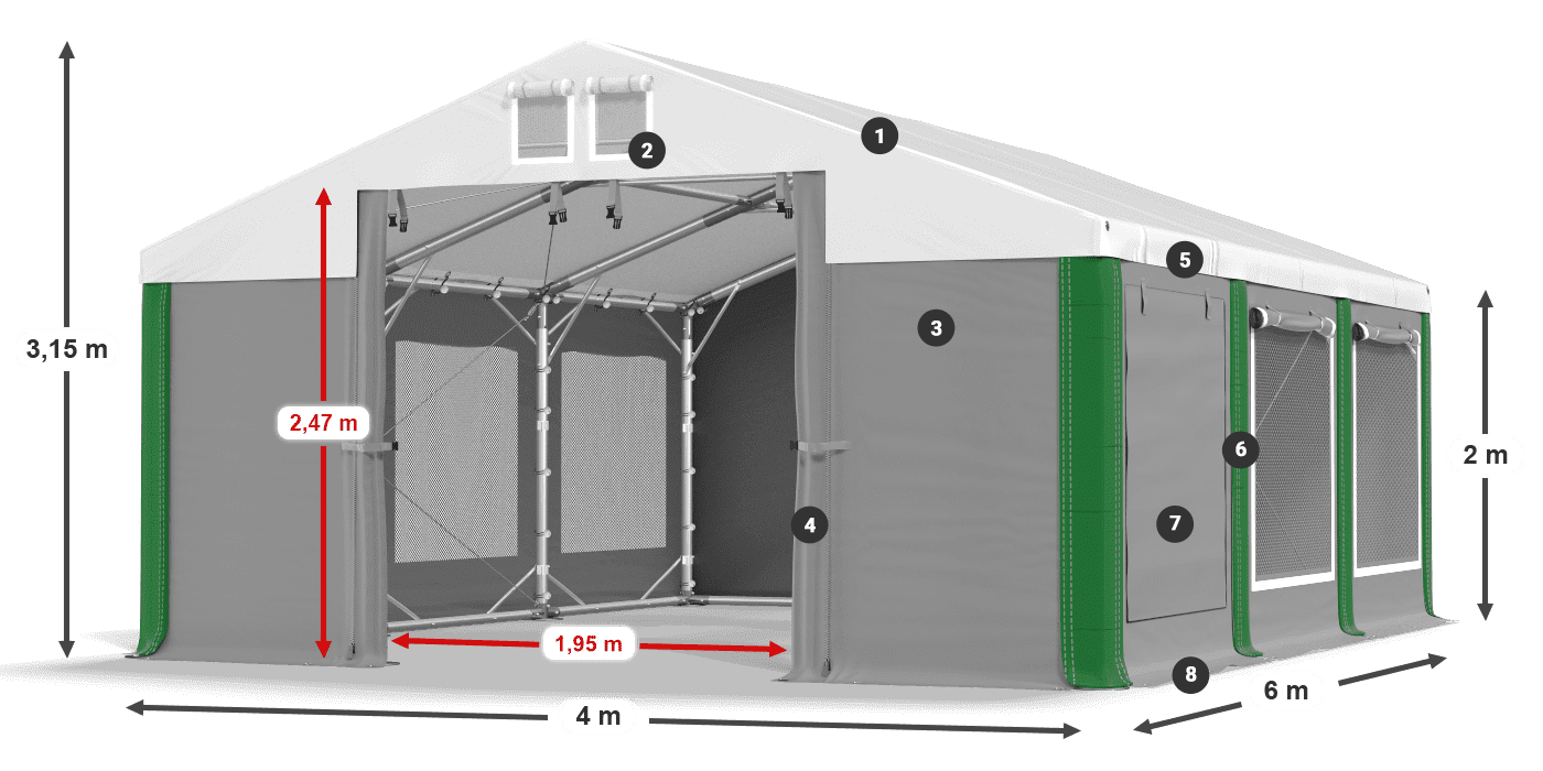 Strecha: FR 620 PVC Steny: SD 500 PVC 2 m legenda