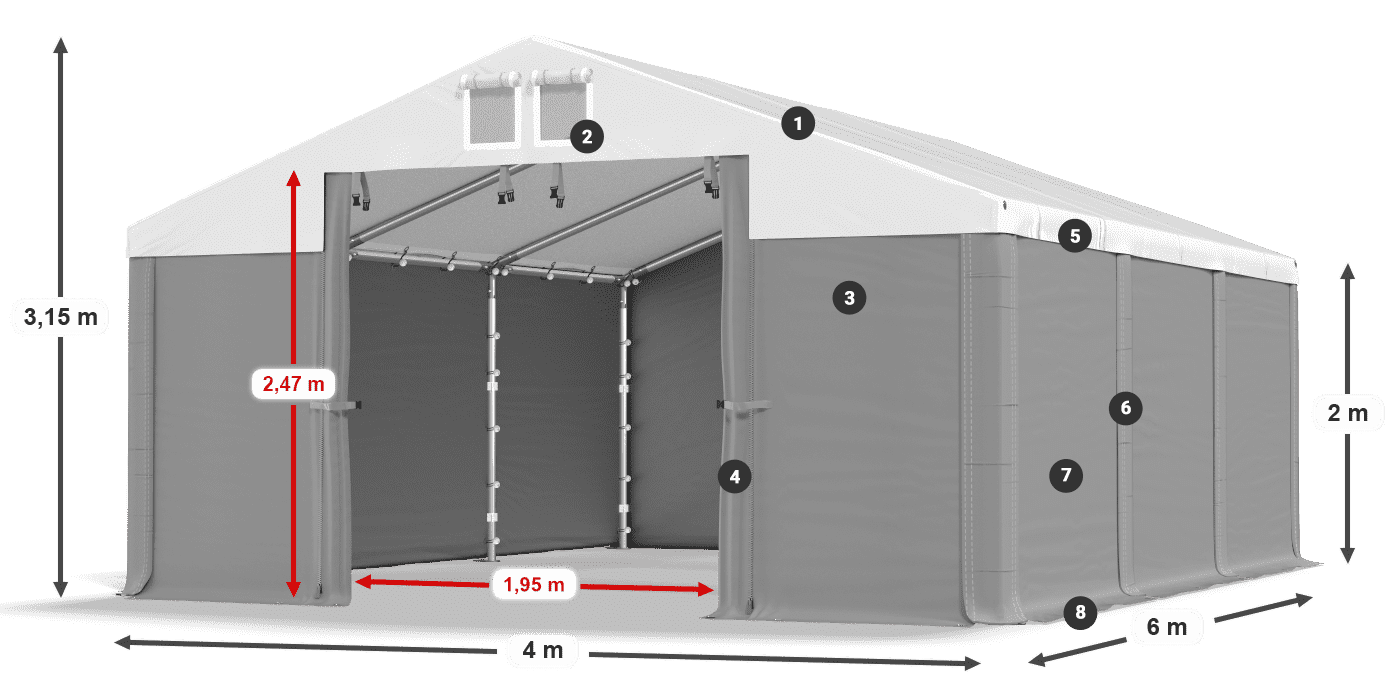 Strecha: FR 620 PVC Steny: SD 500 PVC 2 m legenda