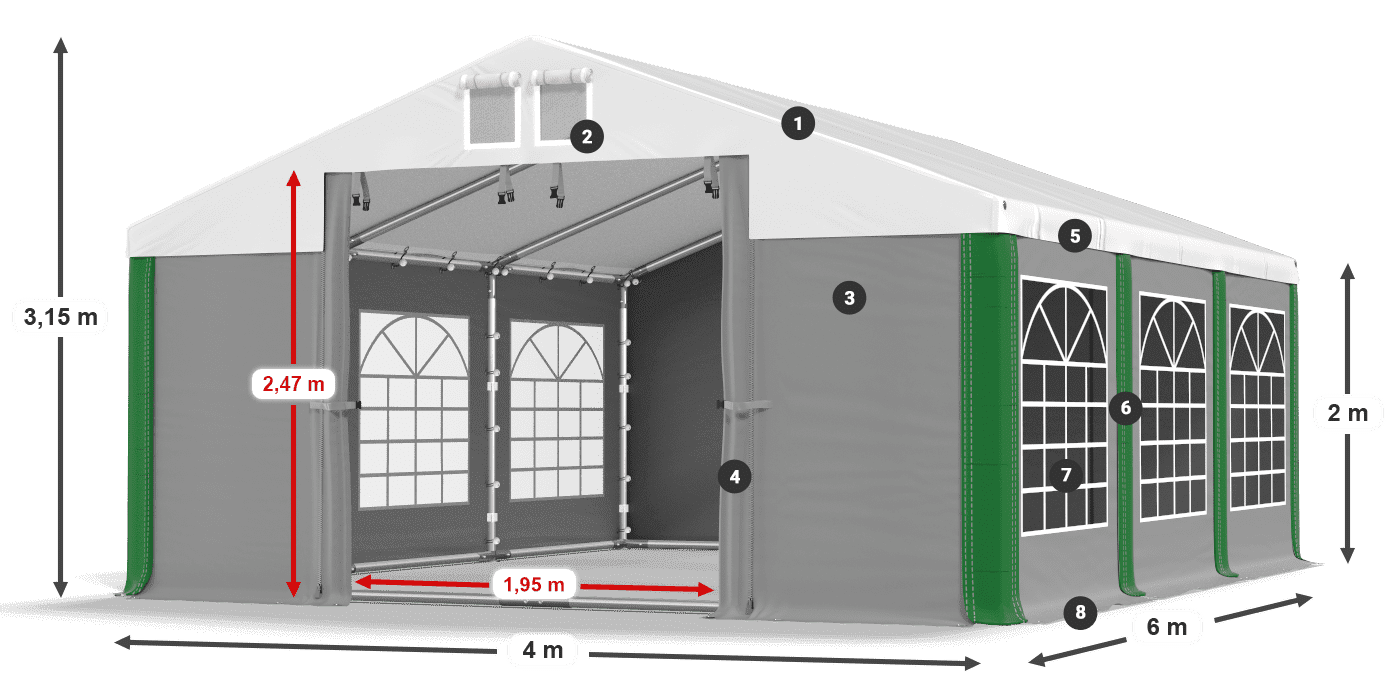Strecha: FR 620 PVC Steny: SD 500 PVC 2 m legenda