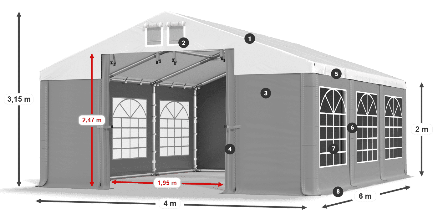Strecha: FR 620 PVC Steny: SD 500 PVC 2 m legenda