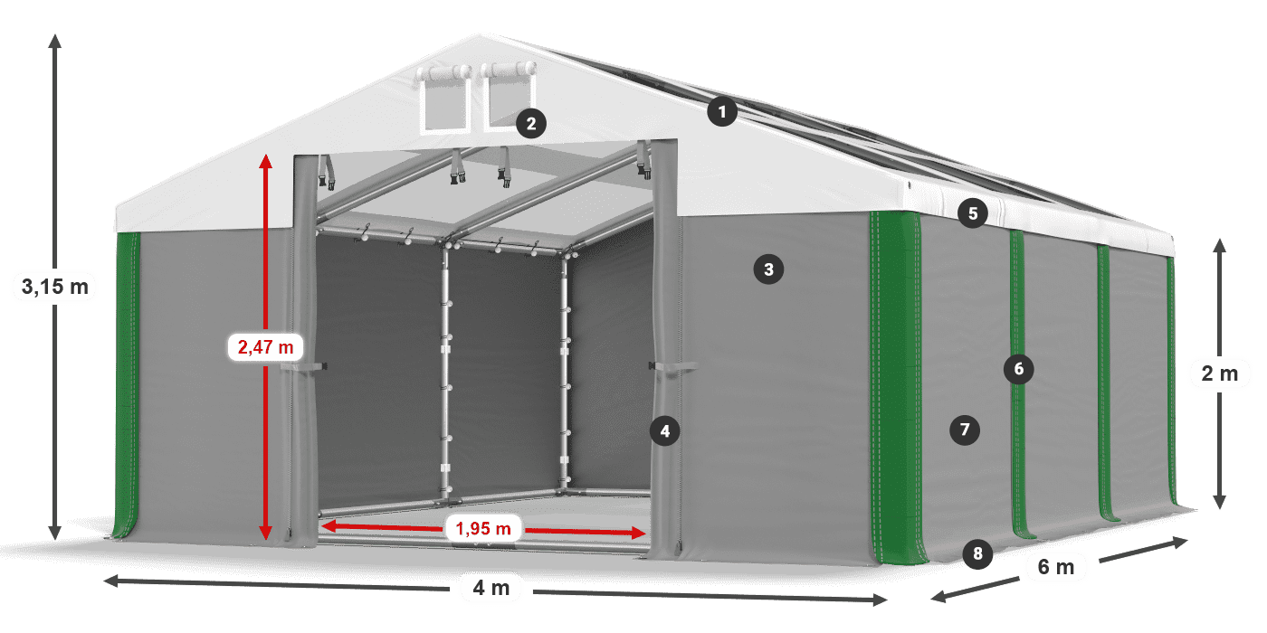 Strecha: MS T 580 PVC Steny: FR 620 PVC 2m legenda