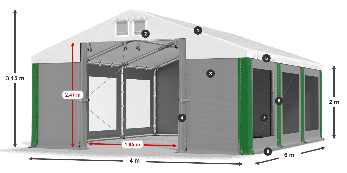 Strecha: MS 580 PVC Steny: MS 580 PVC 2 m legenda