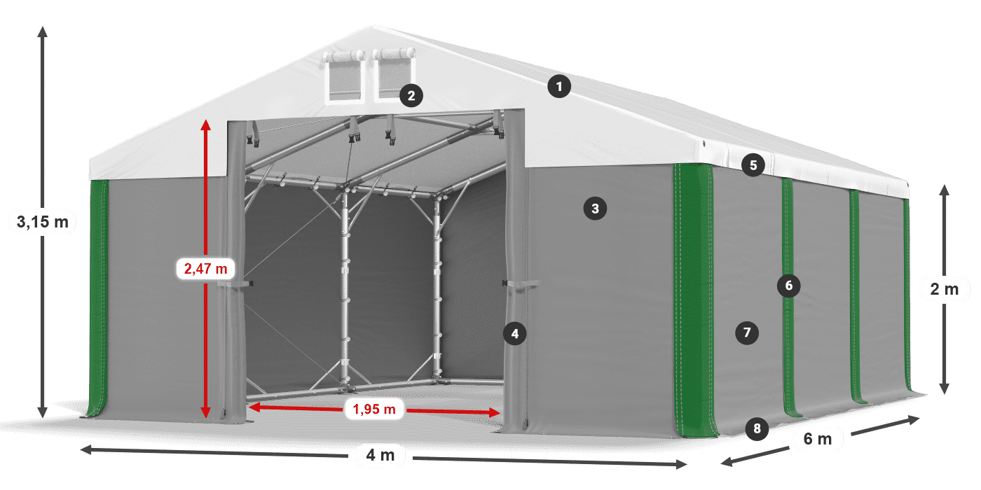 Strecha: MS 580 PVC Steny: SD 500 PVC 2 m legenda