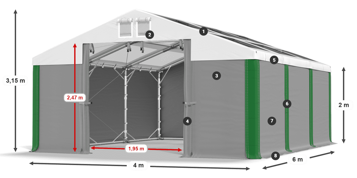 Strecha: MS T 580 PVC Steny: SD 500 PVC 2 m legenda