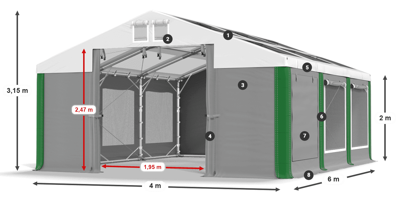 Strecha: MS T 580 PVC Steny: SDM 500 PVC 2m legenda