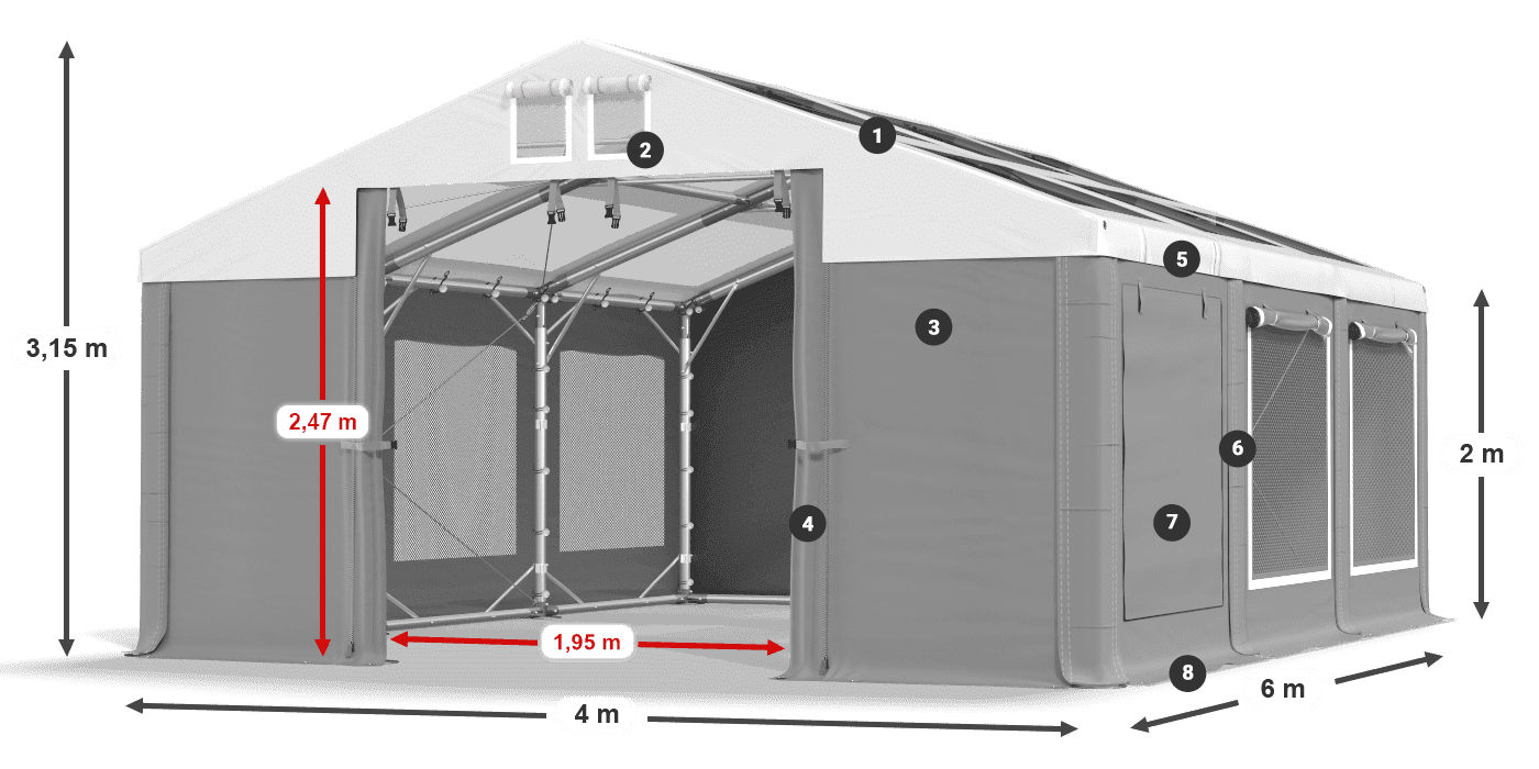 Strecha: MS T 580 PVC Steny: SDM 500 PVC 2m legenda