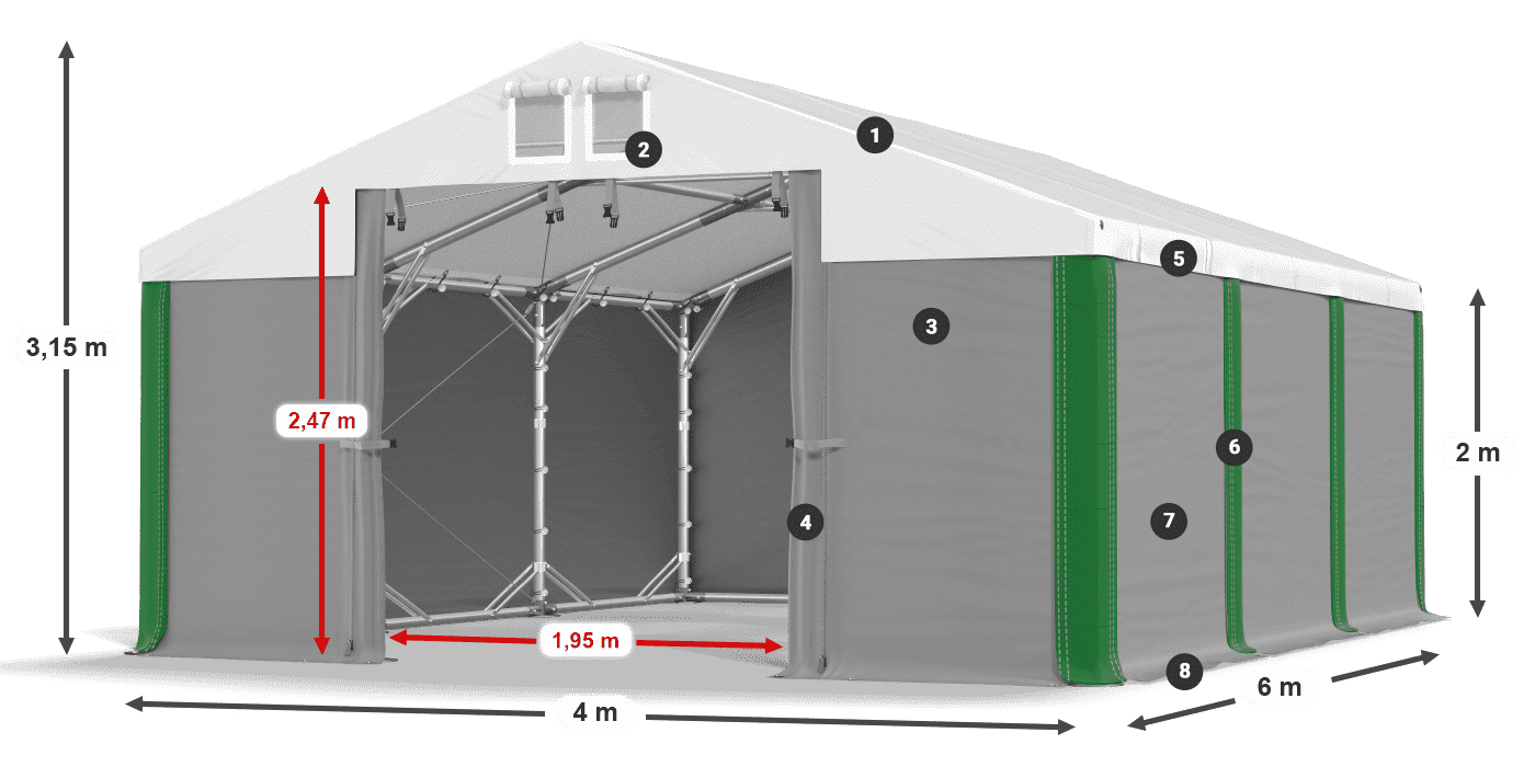 Strecha: MS 580 PVC Steny: SD 500 PVC 2 m legenda