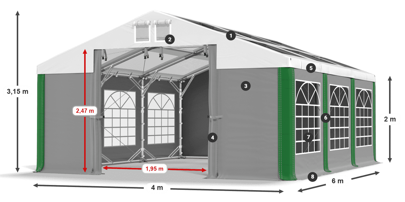 Strecha: MS 580 PVC Steny: SD 500 PVC 2 m legenda