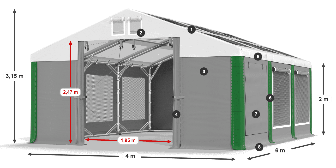Strecha: MS T 580 PVC Steny: SDM 500 PVC 2m legenda