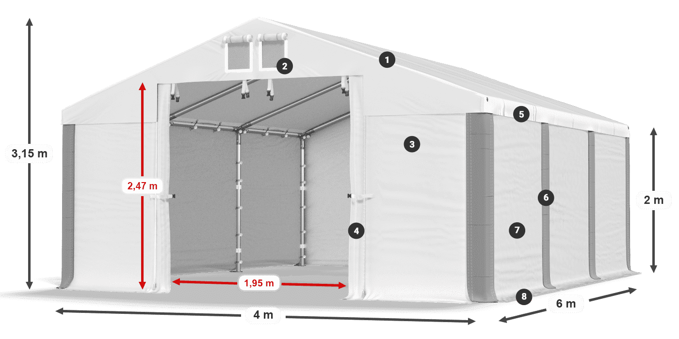 Strecha: MS 580 PVC Steny: SD 500 PVC 2 m legenda