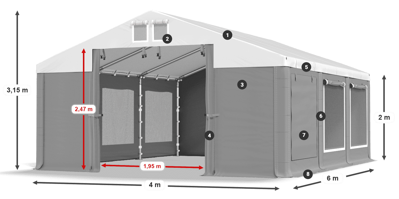 Strecha: MS 580 PVC Steny: SD M 500 PVC 2 m legenda